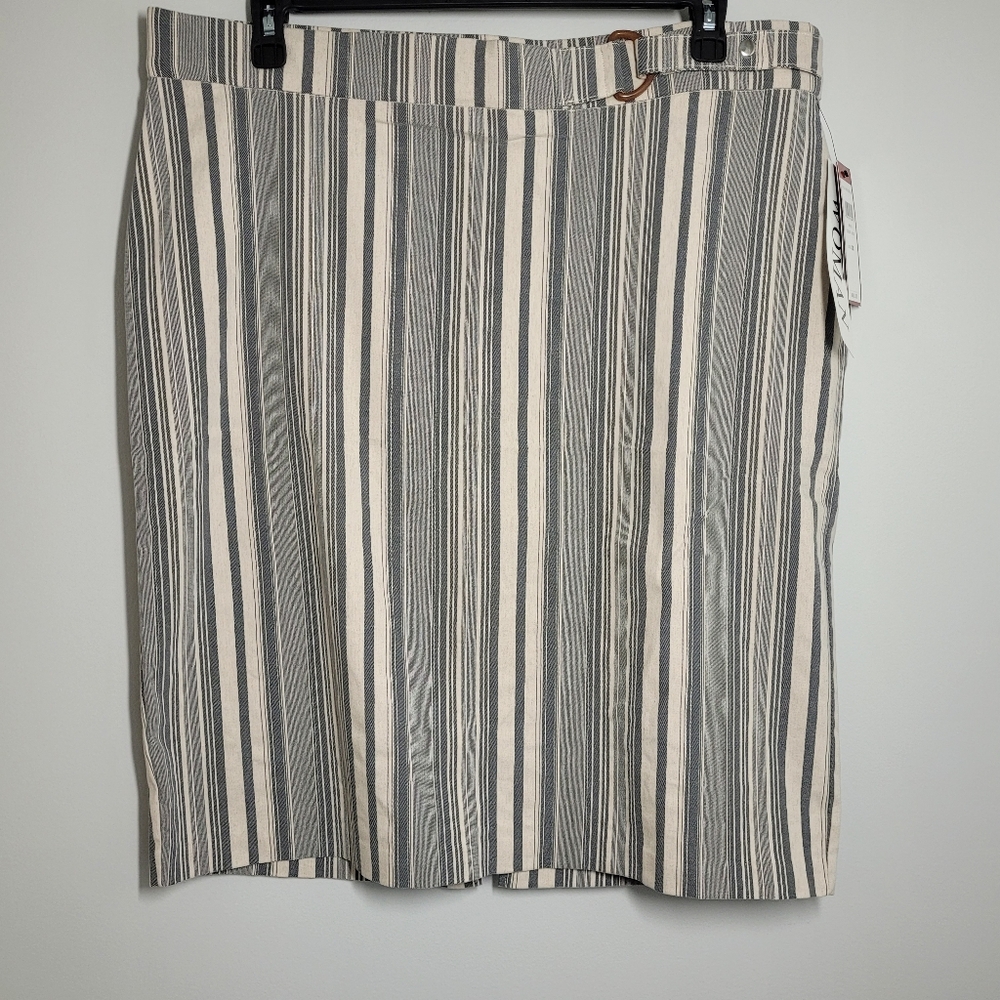 LOVE SCARLETT Striped Pencil Skirt in Black and Cream 2X